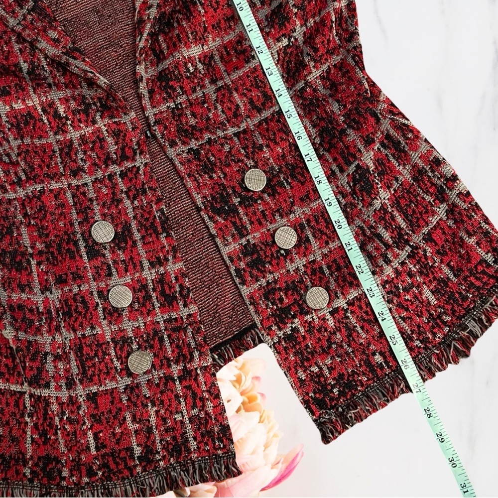 Misook Tweed Textured Plaid Jacket with Fringe Trim - Picture 8 of 12